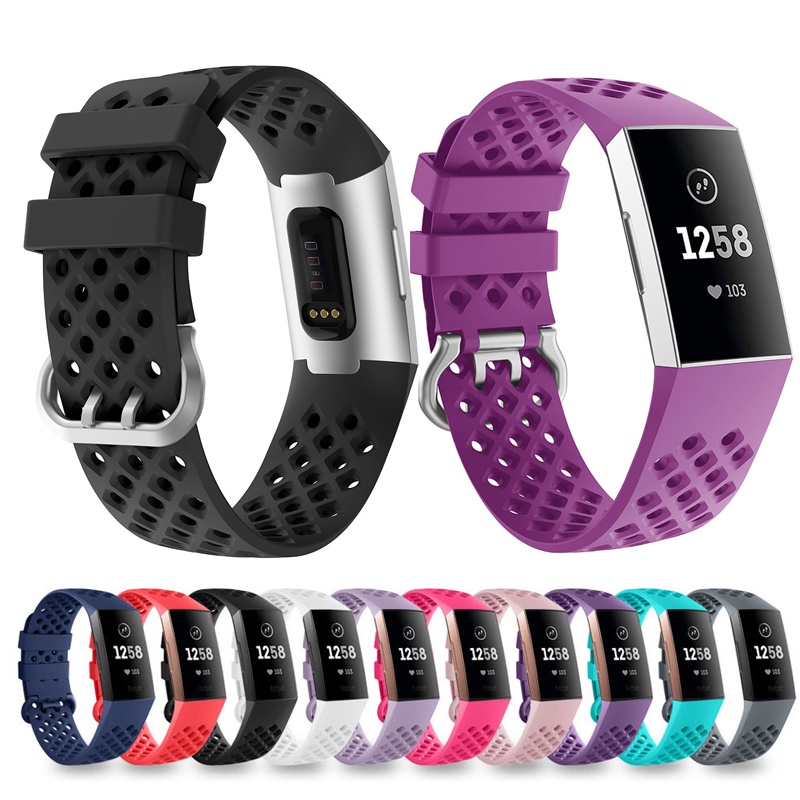 洞洞款錶帶fitbit charge 3 4錶帶硅膠運動錶帶智慧手環替換帶fitbit