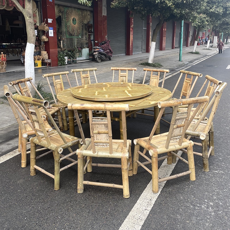 【美居生活】田園中式竹編桌椅組合竹家具竹餐桌竹椅飯店家用竹圓桌方桌靠背椅 | 蝦皮購物