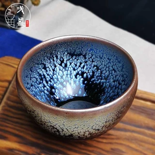 【龍風】建窯油滴天目小碗・油滴天目小杯・油滴盃・油滴杯・油滴天目盞 吳德勇建盞朝夕夢天目盞油滴窯變品茗功夫主人杯茶杯撇口斗笠變色