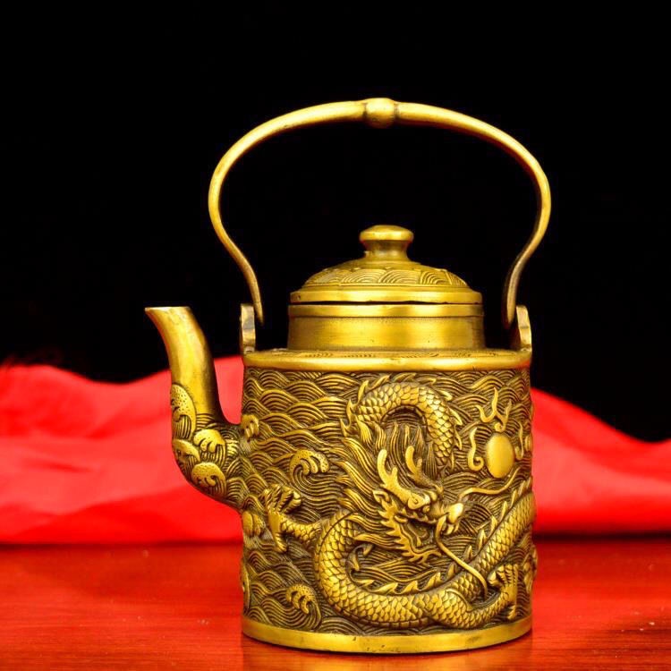 純銅仿古酒壺八僊酒壺銅茶壺壺水壺招財鎮宅傢居銅壺工藝品擺件