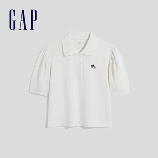 Gap 女裝 Logo泡泡袖短袖POLO衫-灰白色(659476)