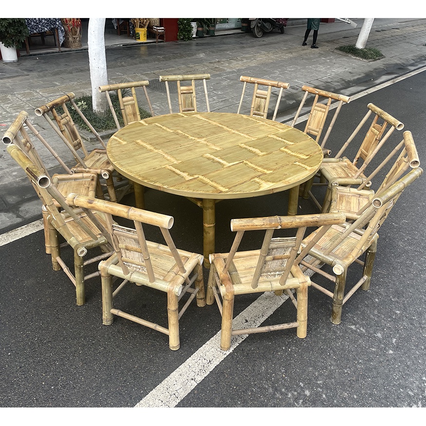 【美居生活】田園中式竹編桌椅組合竹家具竹餐桌竹椅飯店家用竹圓桌方桌靠背椅 | 蝦皮購物