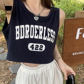 學院風刺繡LOGO短版無袖背心 main image 0