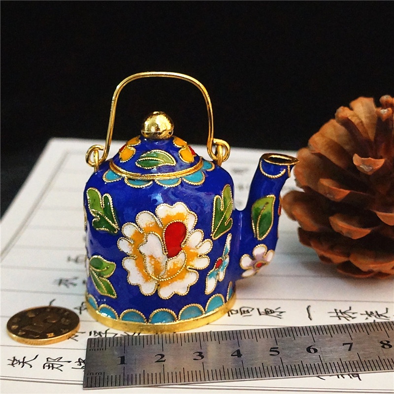 臺灣擺件🏺🏺古樸飾物老北京景泰藍小茶壺擺件銅胎掐絲琺瑯壺裝飾品手工