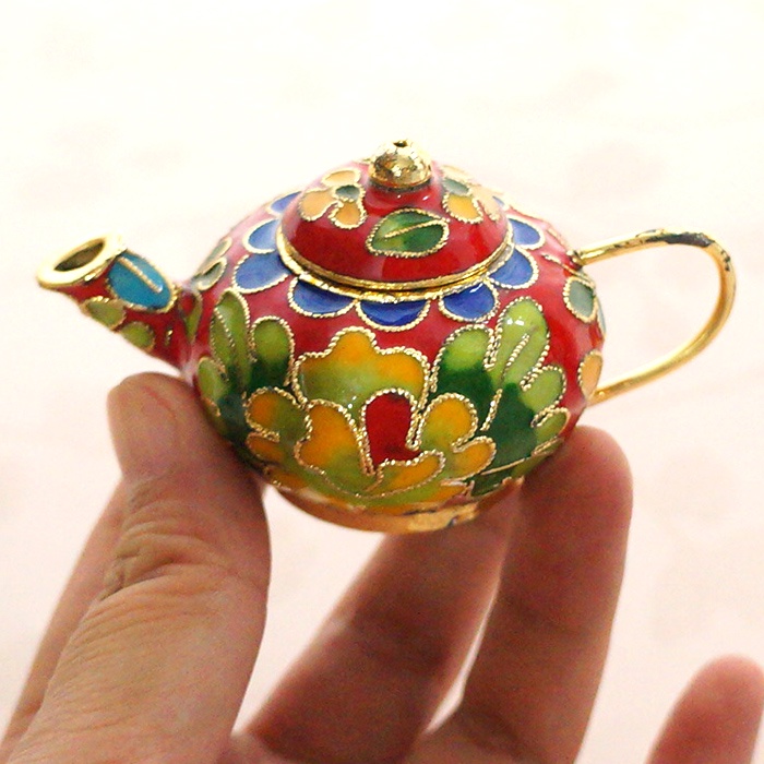 臺灣擺件🏺🏺古樸飾物老北京景泰藍小茶壺擺件銅胎掐絲琺瑯壺裝飾品手工