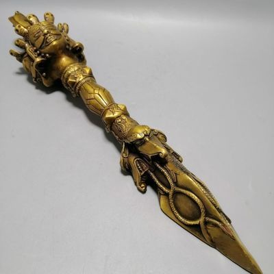 銅製 三面密教法器 置物 馬頭金剛杵 降魔明王 装飾品 工芸品 美術