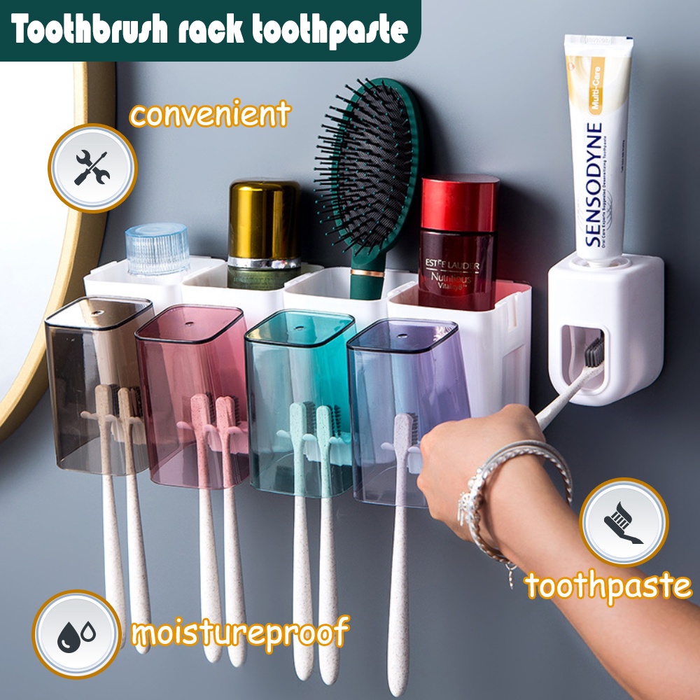 Toothbrush Holder with Toothpaste Dispenser Squeeze Toothpas | 蝦皮購物