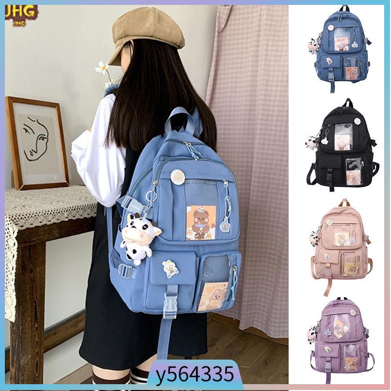 Cute Backpack with Cute Plush Keychain Badge Pins for school | 蝦皮購物