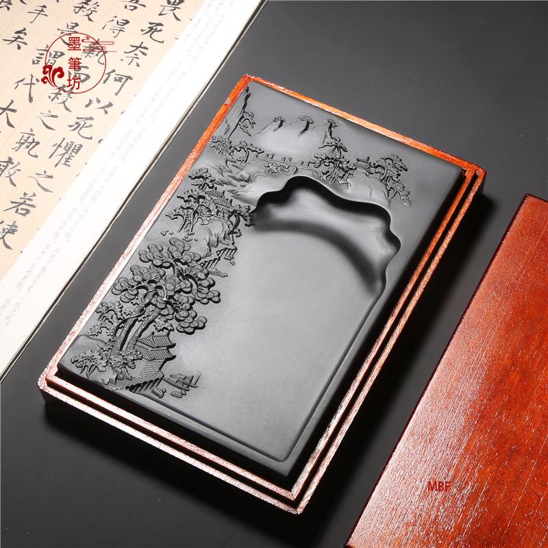 【可開發票 免運】硯台 精品歙硯 名師設計 山水硯臺 老坑原石書法繪畫 文房禮品 配木盒 端硯 | 蝦皮購物