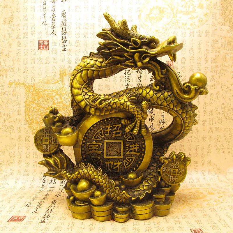 德緣風水】純銅祥龍擺件鎮宅招財金龍吐珠吸水工藝禮品家居客廳