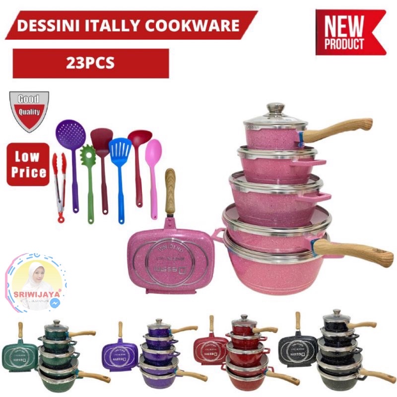 DESSINI ITA 23 Pcs Non Stick Granite Cooking Pot Frying Pan Set Kitchen  Cookware