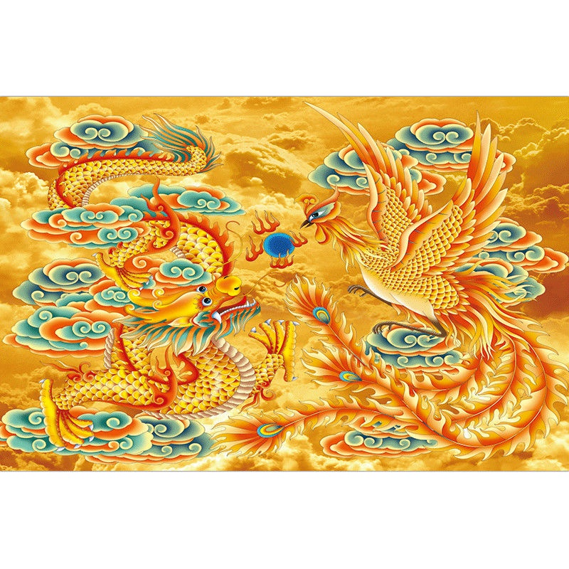 金龍金鳳龍鳳呈祥吉祥富貴鳳凰龍飛鳳舞招財中堂風水墻畫壁畫掛畫[顔羽