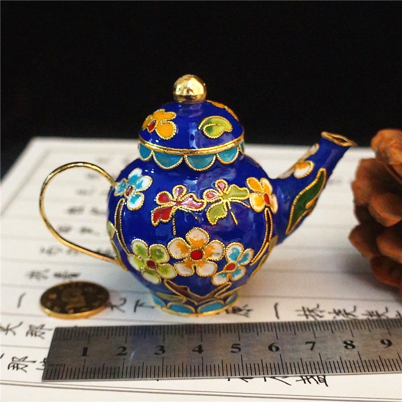 臺灣擺件🏺🏺古樸飾物老北京景泰藍小茶壺擺件銅胎掐絲琺瑯壺裝飾品手工