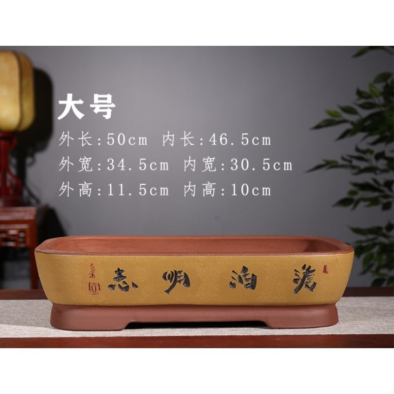 紫砂鉢 陶磁盆 景盆 長方形奎面馬槽盆大盆栽 小盆栽 工芸品 置物 長方形紫砂花盆盆景盆特大古典客廳大號陶瓷盆假山有孔盆栽花盆| 蝦皮購物