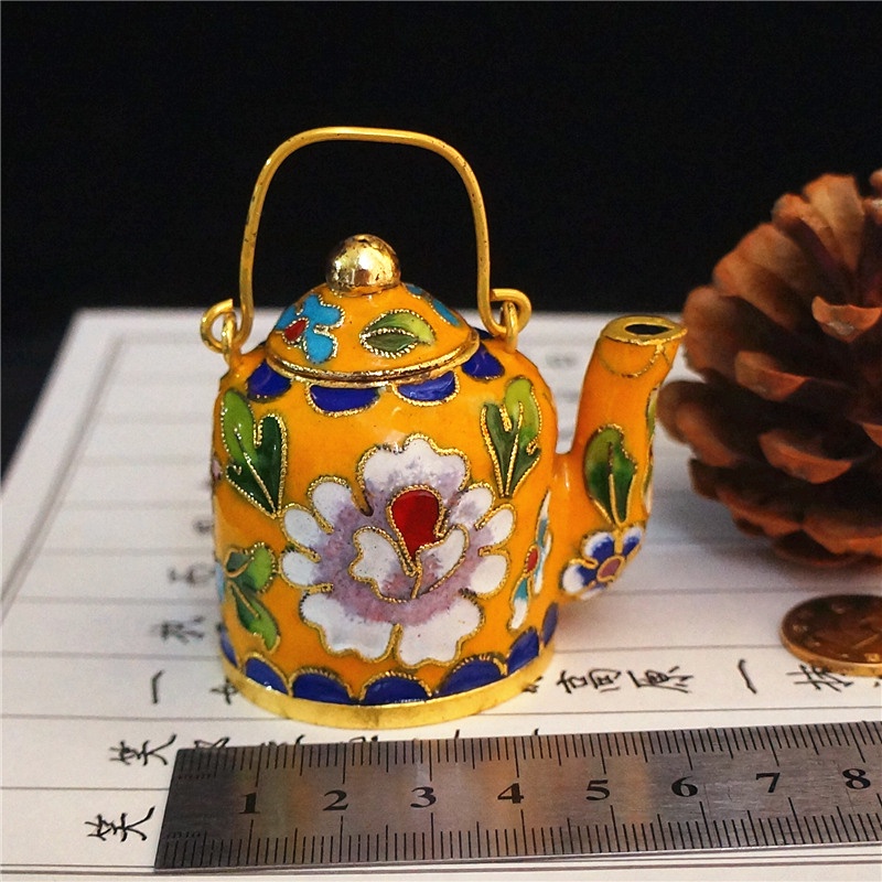 臺灣擺件🏺🏺古樸飾物老北京景泰藍小茶壺擺件銅胎掐絲琺瑯壺裝飾品手工
