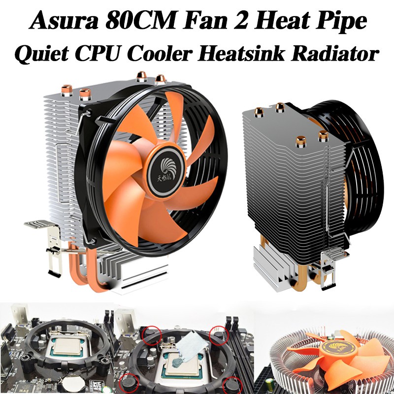 Asura 80CM Fan 2 Heat Pipe Quiet CPU Cooler Heatsink Radiato | 蝦皮購物