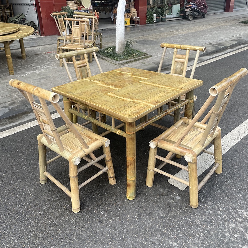 【美居生活】田園中式竹編桌椅組合竹家具竹餐桌竹椅飯店家用竹圓桌方桌靠背椅 | 蝦皮購物