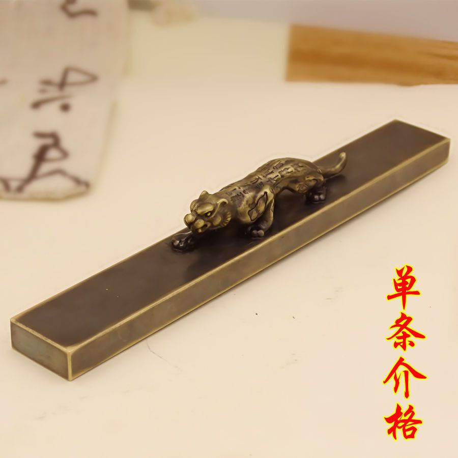 骨董 書道 銅製 愛らしい 虎鎮紙 筆架 D
