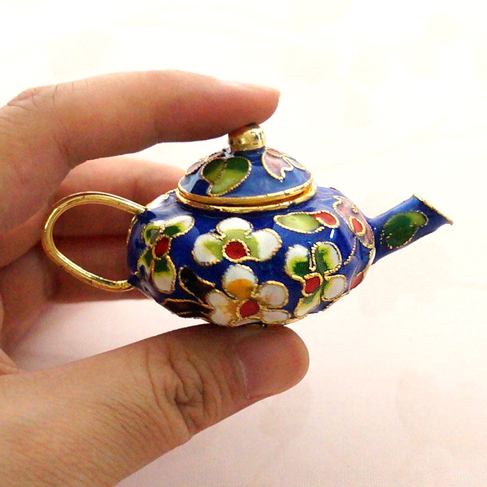 臺灣擺件🏺🏺古樸飾物老北京景泰藍小茶壺擺件銅胎掐絲琺瑯壺裝飾品手工