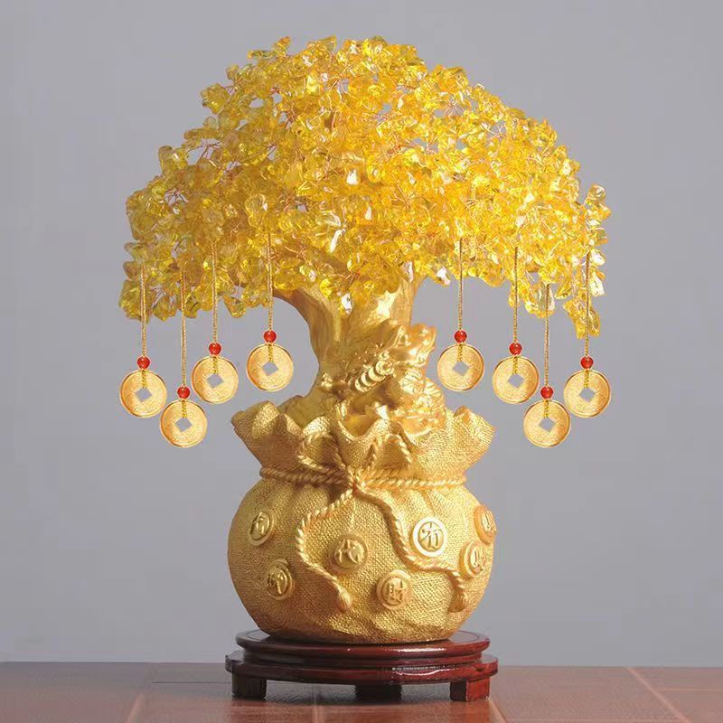 🔥風水招財樹🔥黃水晶發財樹 招財樹 發財樹擺件 元寶招財樹 搖錢樹 五行發財樹 招財擺件 聚寶盆 五行水晶 招財錢袋 | 蝦皮購物