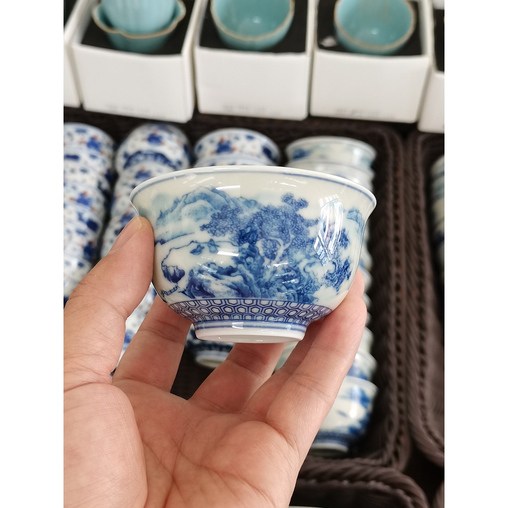 景徳鎮 元青花磁器魚藻紋懸停二才蓋碗 茶碗 煎茶器 凤凰柴窑】原矿元龙