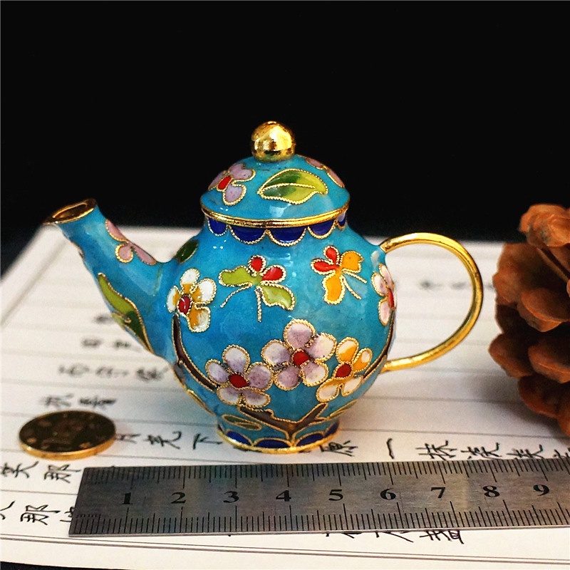 臺灣擺件🏺🏺古樸飾物老北京景泰藍小茶壺擺件銅胎掐絲琺瑯壺裝飾品手工