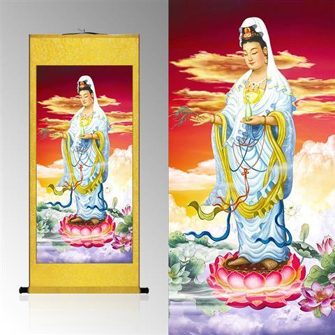 三寶佛三世佛掛軸卷軸畫像阿彌陀佛釋迦牟尼佛藥師師佛掛畫絲綢裝飾畫
