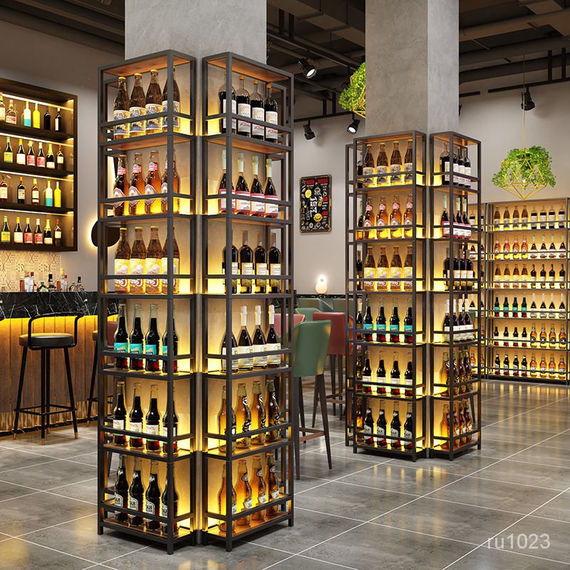 【貨架/展示架】酒吧柱子裝飾酒架壁掛酒莊靠墻紅酒置物架展示架鐵藝實木燈光酒櫃 IOVJ | 蝦皮購物