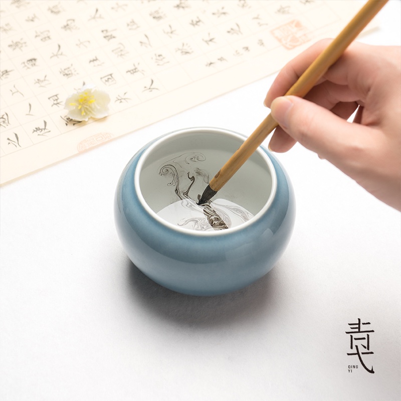 青弋觀滄海筆洗筆筒水盂陶瓷文房四寶毛筆書法用具初學者水碟筆缸景德鎮