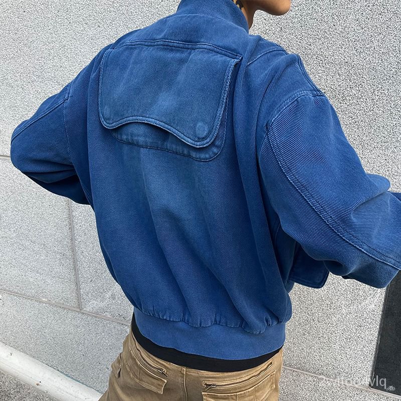【ChillMan】「POKERS」BRG bule bomber jacket 重磅水洗藍口袋秋款夾剋外套 | 蝦皮購物