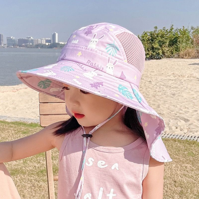 台灣現貨兒童夏季遮陽帽男女童大檐網眼透氣漁夫帽寶寶沙灘披肩防曬太陽帽 | 蝦皮購物