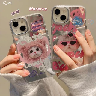 i16手機殼卡通貓咪鏡面適用iPhone15蘋果13手機殼14/12promax透明xs/xr女7/8/11