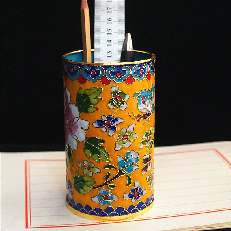 臺灣擺件🏺🏺老北京景泰藍筆筒銅胎掐絲琺瑯筆筒裝飾品手工藝品
