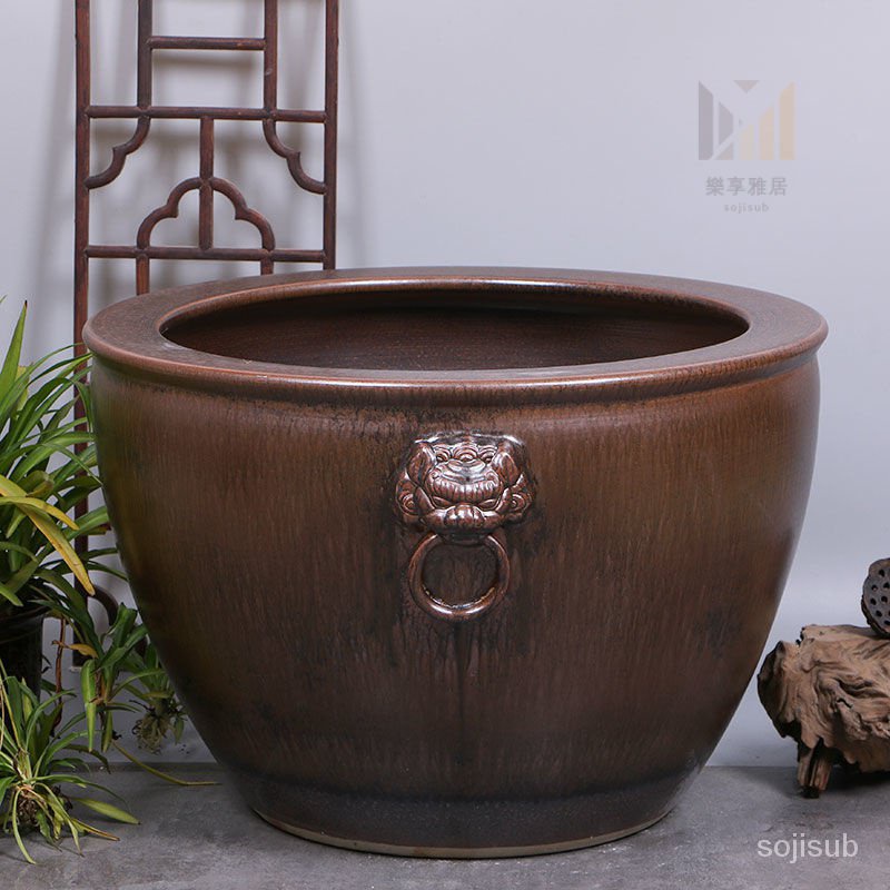 風水缸景德鎮陶瓷大缸錦鯉金魚缸仿古特大號荷花缸庭院大水缸招財獅耳缸