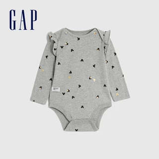 Gap 嬰兒裝 純棉印花圓領長袖包屁衣 布萊納系列-灰色(796103)