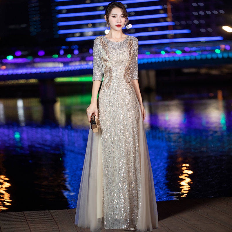 晚禮服女2023新款高端亮片長款優雅氣質高級質感輕奢年會禮服 | 蝦皮購物