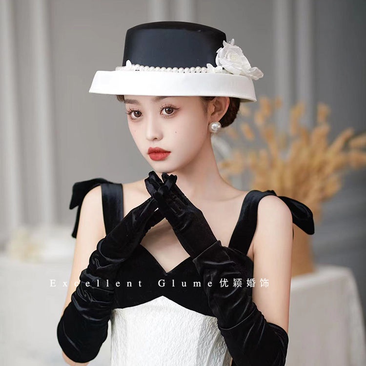 黑色法式禮帽女復古優雅網紗婚紗拍照帽飾時尚平頂洋氣赫本風帽子 | 蝦皮購物