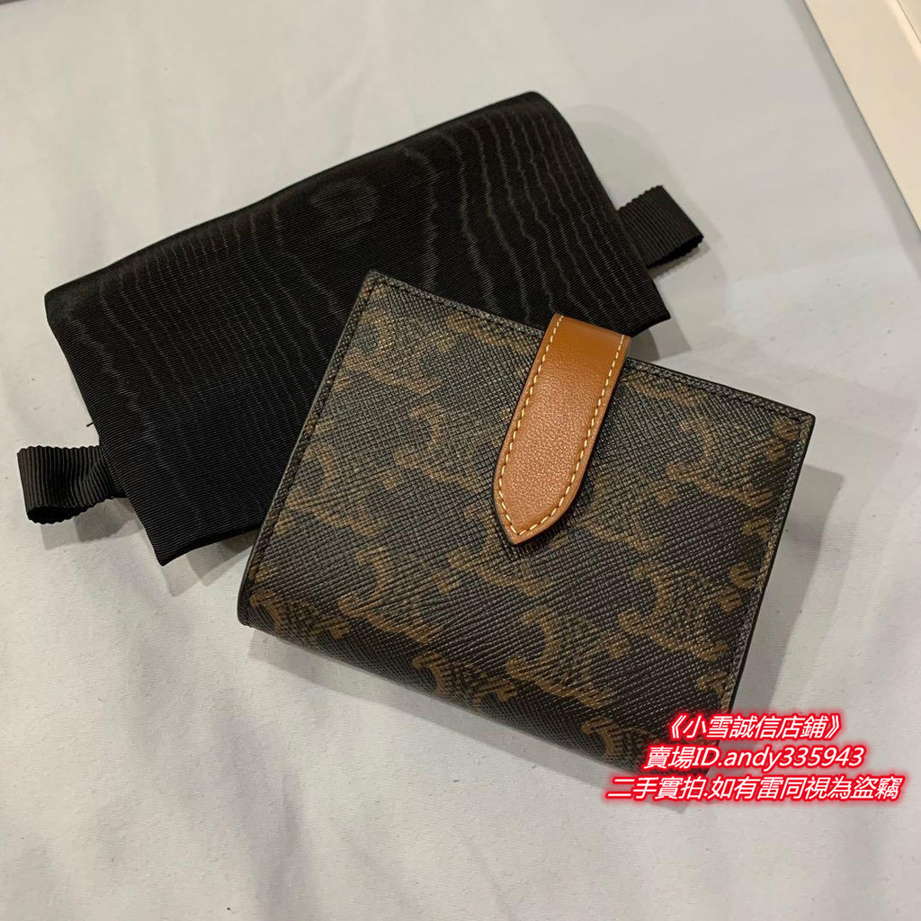 現貨免運 CELINE 賽琳 TRIOMPHE 凱旋門 老花 羊皮 對折錢包 短夾 皮夾 卡夾 零錢包 | 蝦皮購物
