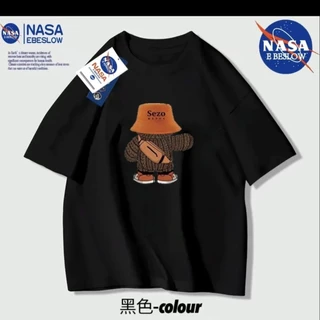 T恤 短袖  上衣 短T 棉T夏季美式100新款短袖純棉T恤男女小熊寬鬆NASA爆款潮牌