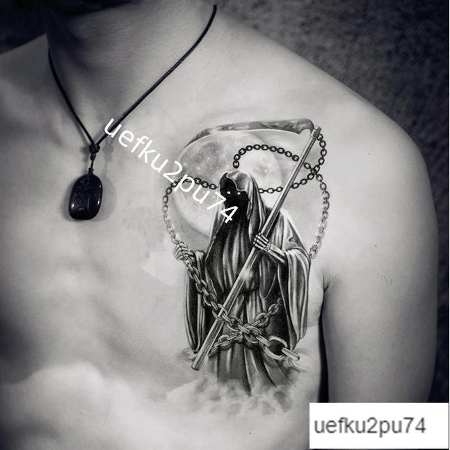 限時低價-骷髏頭月下死神紋身貼防水男女持久花臂闇黑手臂胸口