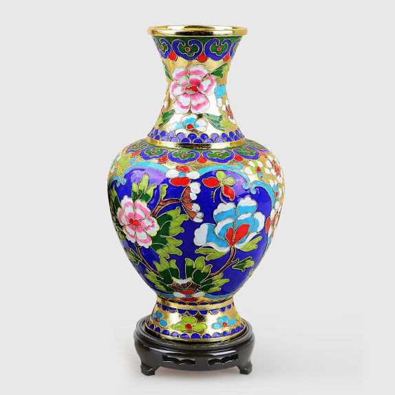 北京景泰藍 花瓶 花柄デザイン 銅胎掐絲琺瑯】北京景泰藍花瓶插花瓶客廳擺飾傳統中國風擺件一對花瓶