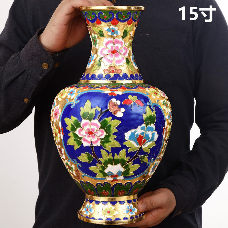銅胎掐絲琺瑯】北京景泰藍花瓶插花瓶客廳擺飾傳統中國風擺件一對花瓶