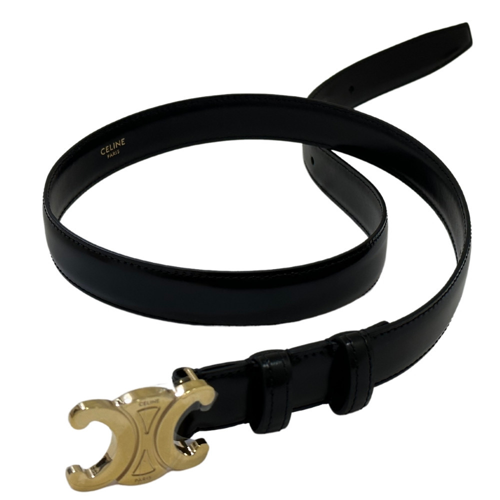 CELINE 25S BELT TRIOMPHE TAURILLON 25MM IN BROWN CALFSKIN AND DENIM 558356 main image 0