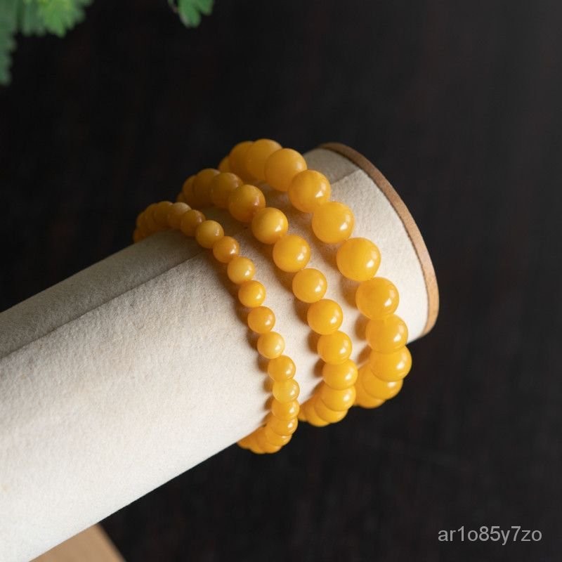 山尺蜜蠟手串盤玩女生天然琥珀黃送媽媽手鏈男款高級感蜜媱【聚米