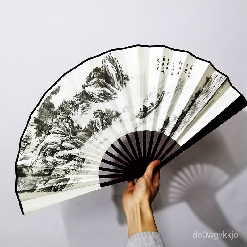 古風折扇扇子古風折扇水墨畵山水絹佈竹扇折疊扇便攜男中國風漢服道具