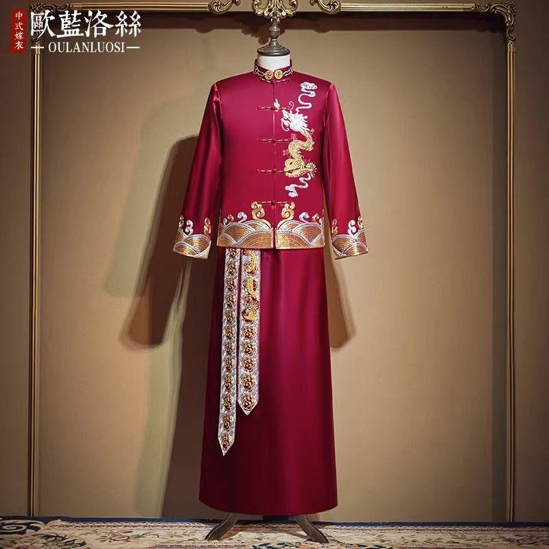 新品爆款秀禾服男2023新款結婚禮服中式男士結婚古著新郎敬酒服龍鳳褂 蝦皮購物