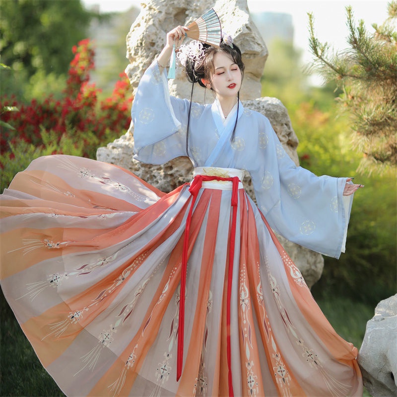 古代服裝 漢服女 魏晉製 交領齊腰襦裙 飄逸古裝服 漢元素 改良漢服 古風服飾【菜菜小時尚】 | 蝦皮購物