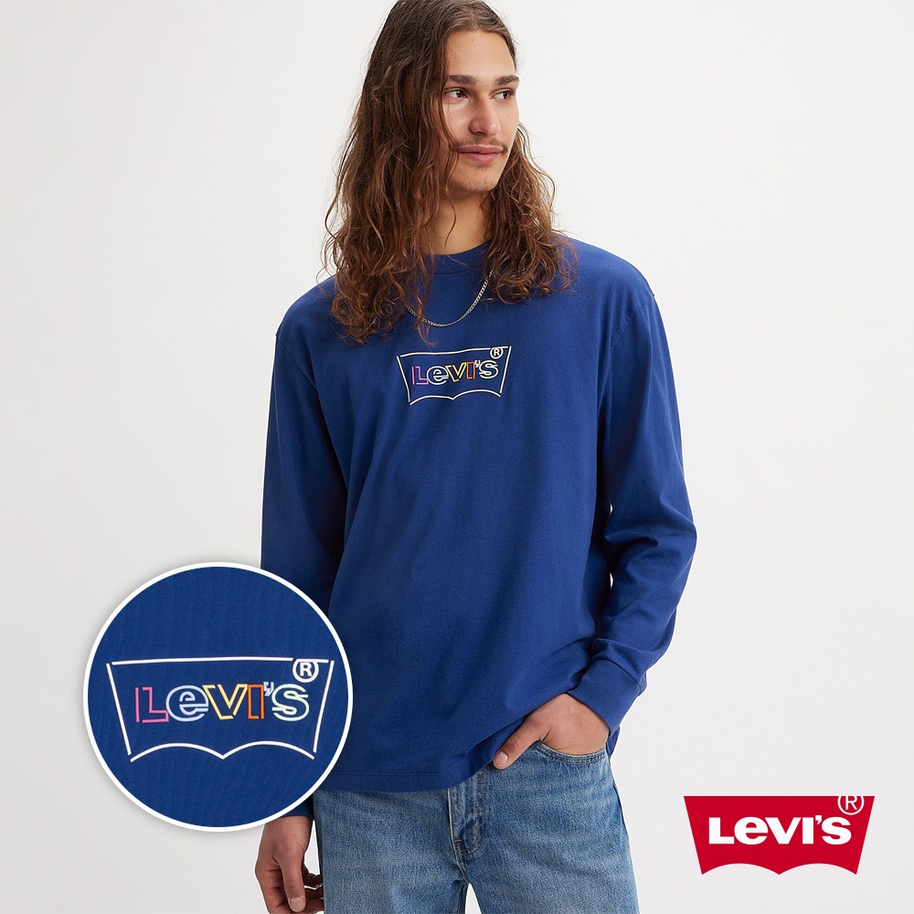 Levis 寬鬆版長袖T恤/ 描框膠印Logo 藍男款A6145-0000 熱賣單品| 蝦皮購物