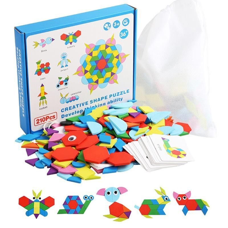 Kids Wooden 3D Puzzles Geometric Shape Tangram Jigsaw Board | 蝦皮購物