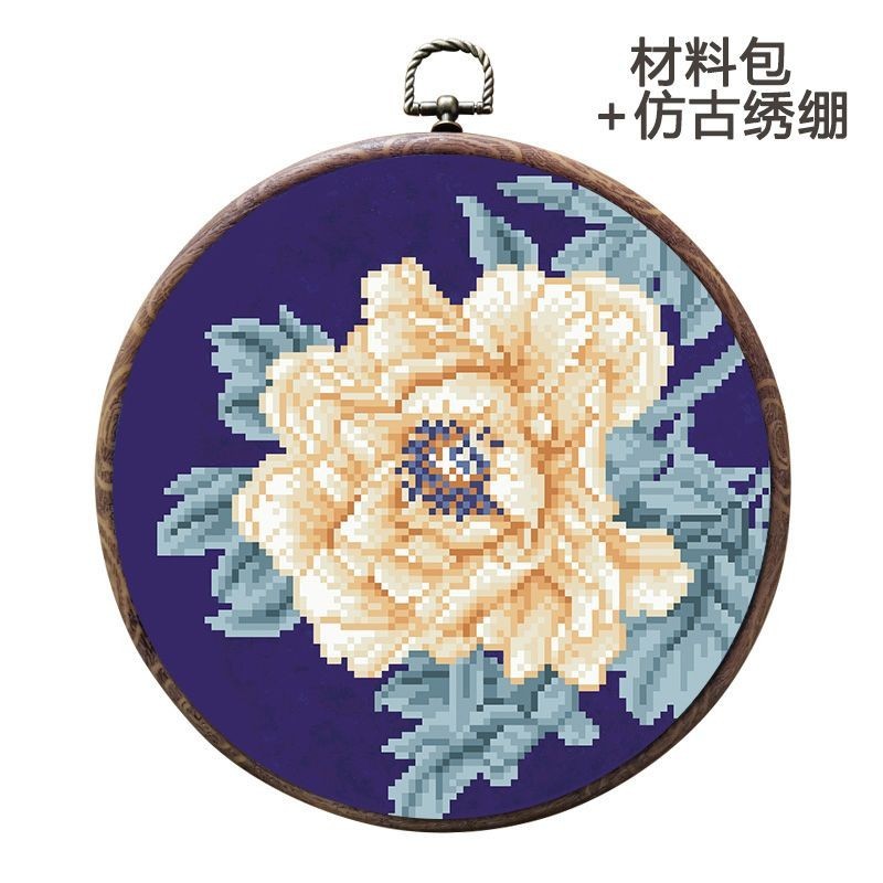 十字繡小件帶框簡單繡古風新款手工刺繡牡丹圖傢用客廳掛件自己繡| 蝦皮購物